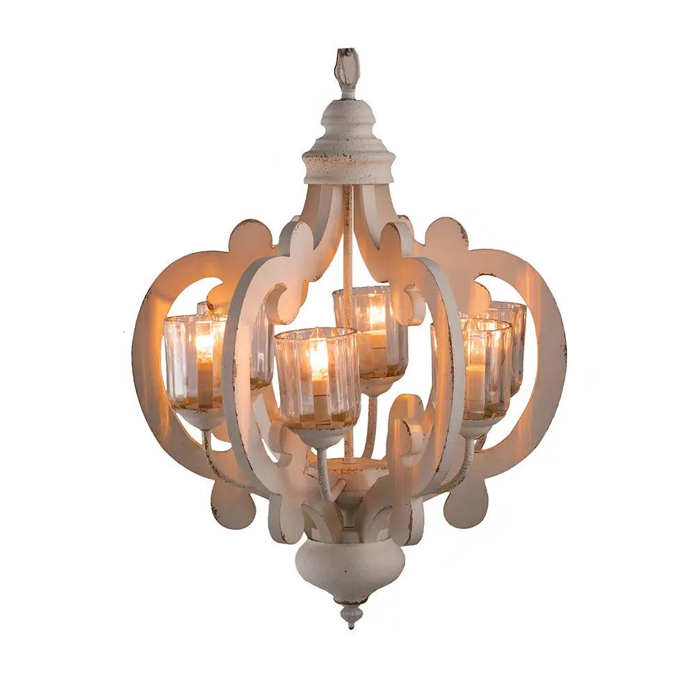 Farmhouse Chandelier, 6 Light Wood Chandelier Pendant Light Fixture With Adjustable Chain For Dining Room Living Room Entryway, Bulb Not Included by HouseOfZazla