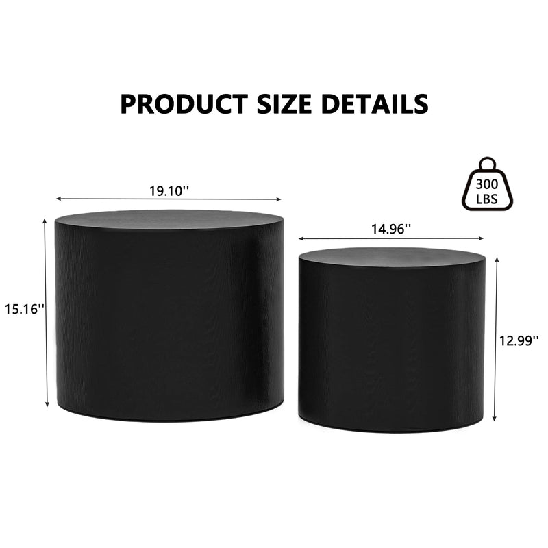 Nesting Coffee Table Set of 2, Modern Round Wood Side Tables by HouseOfZazla