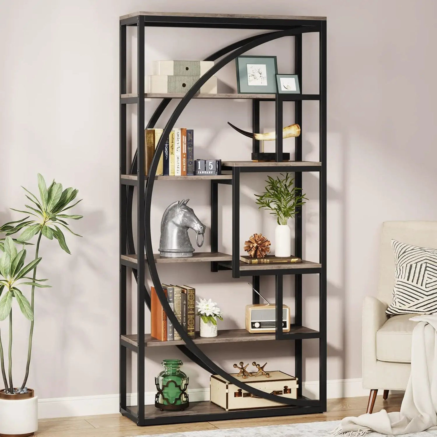 5 Tier Etagere Bookshelf With 8 Open Shelves Organizer For Living Room by HouseOfZazla