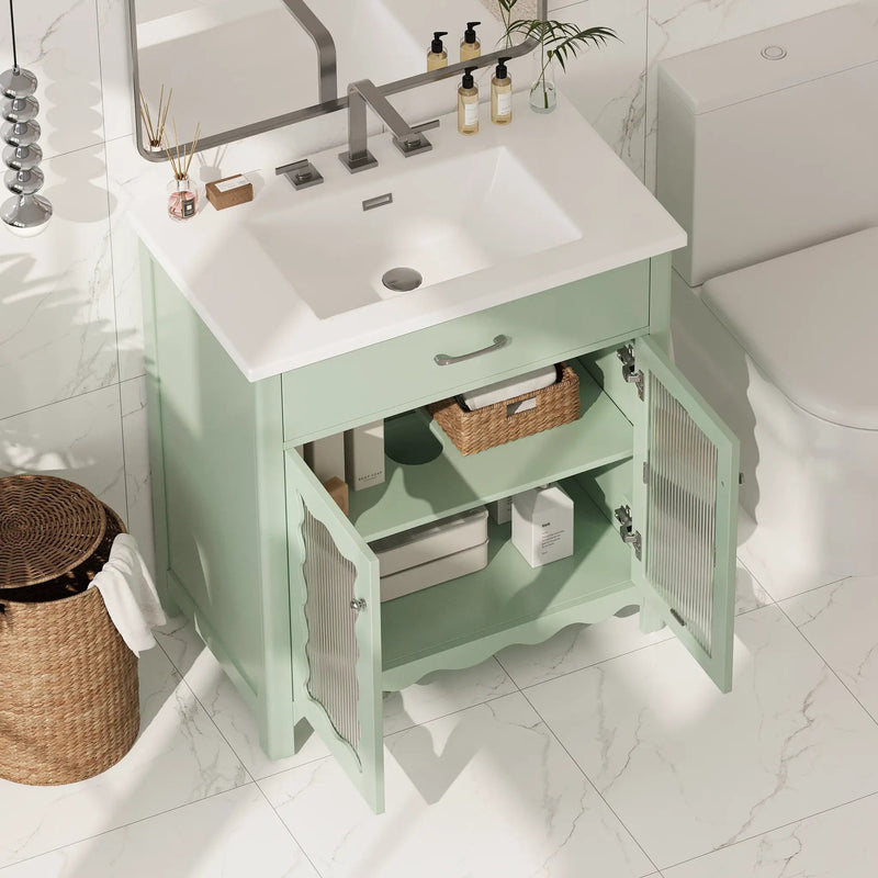 30 Inches Bathroom Vanity with Tempered Glass by HouseOfZazla