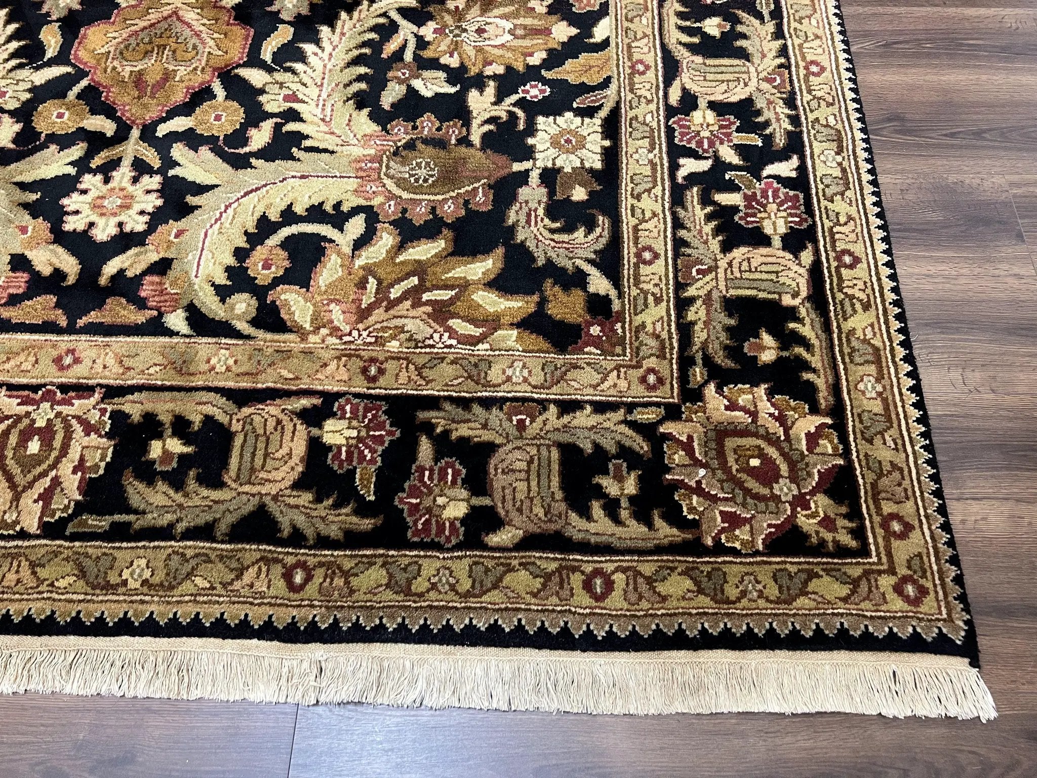 Indo Mahal Sultanabad Rug 8x11, Vintage Indian Oriental Carpet, Wool Handmade Floral Rug 8 x 11 ft, Black Beige Tan, Large Flowers Allover by Jewel Rugs