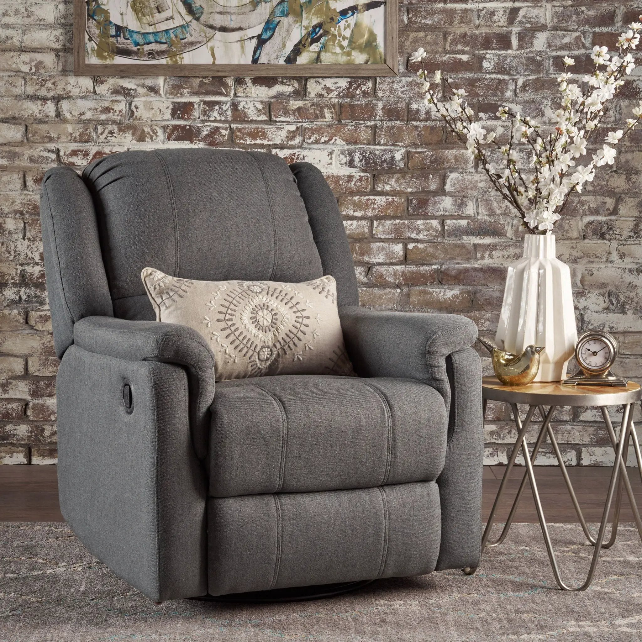 Glider Recliner With Swivel, Manual Reclining Chair by Unique Piece Furniture