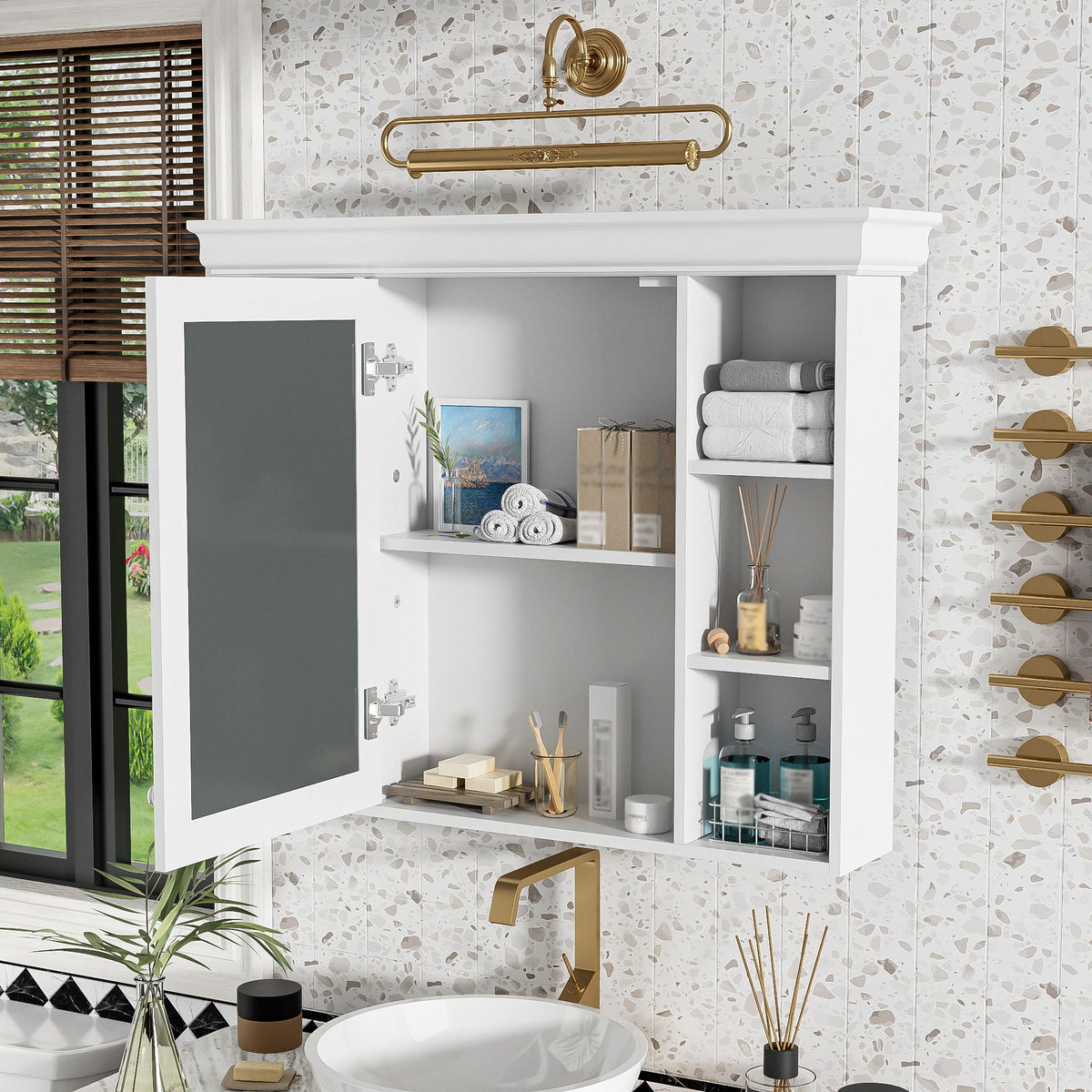 Wall Mounted Bathroom Storage Cabinet with Mirror Door - 35.5" Wide, photo 38 of 40