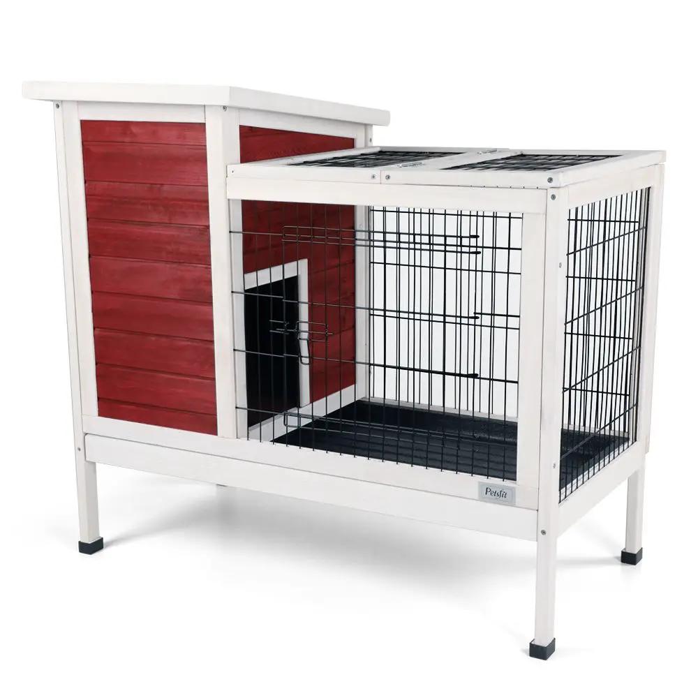 Two Tier Wooden Indoor / Outdoor Rabbit Cage For Small Animals With Runway And Leak-Proof Plastic Tray by HouseOfZazla