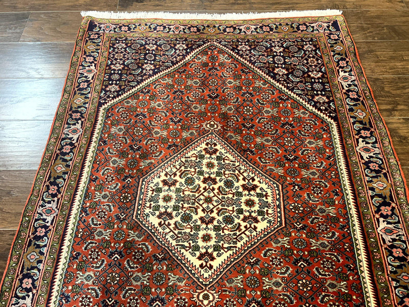 Persian Bidjar Rug 4x5, Finely Hand Knotted Vintage Carpet, Red and Navy Blue, Handmade Wool Rug, 180 KPSI by Jewel Rugs