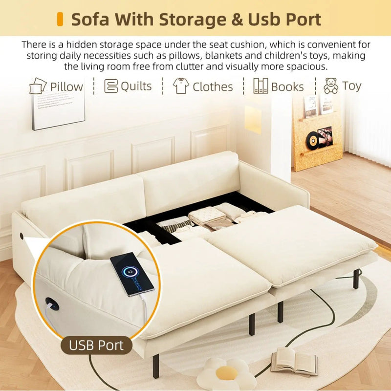 4 Seat Convertible Sleeper Sofa Bed, Modern With Storage by HouseOfZazla