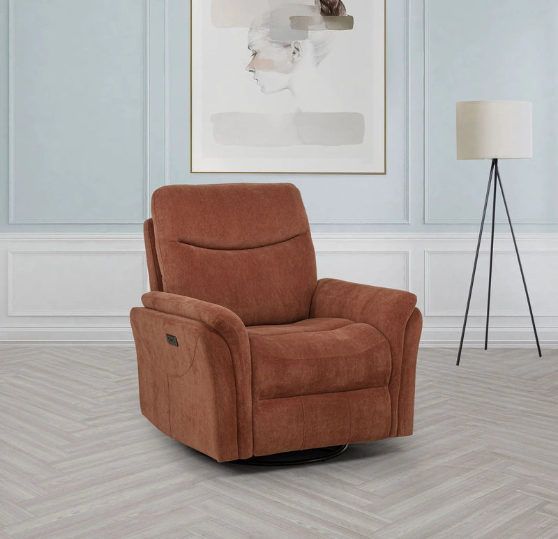 Adler Upholstered Power Swivel Glider Recliner Rust by Unique Piece Furniture