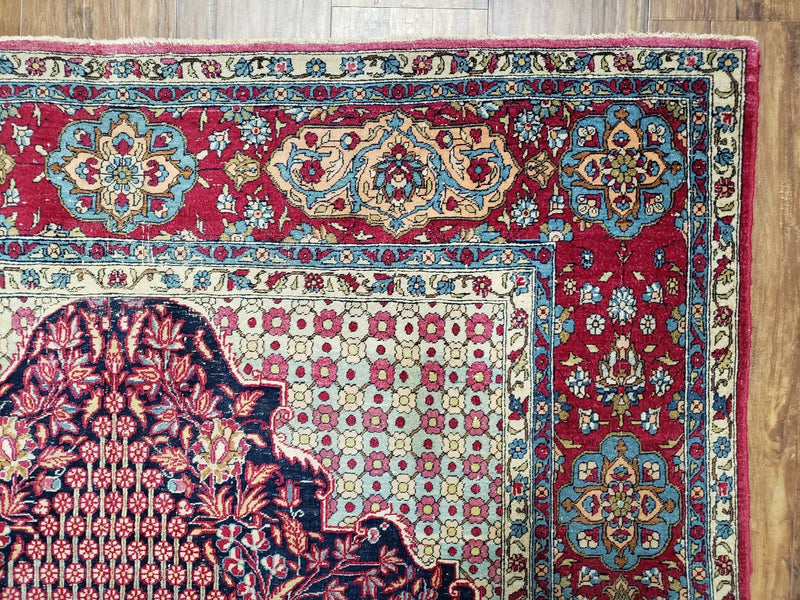 Antique Persian Tehran Rug 5x8, Midnight Blue and Red, Hand-Knotted, Wool by Jewel Rugs
