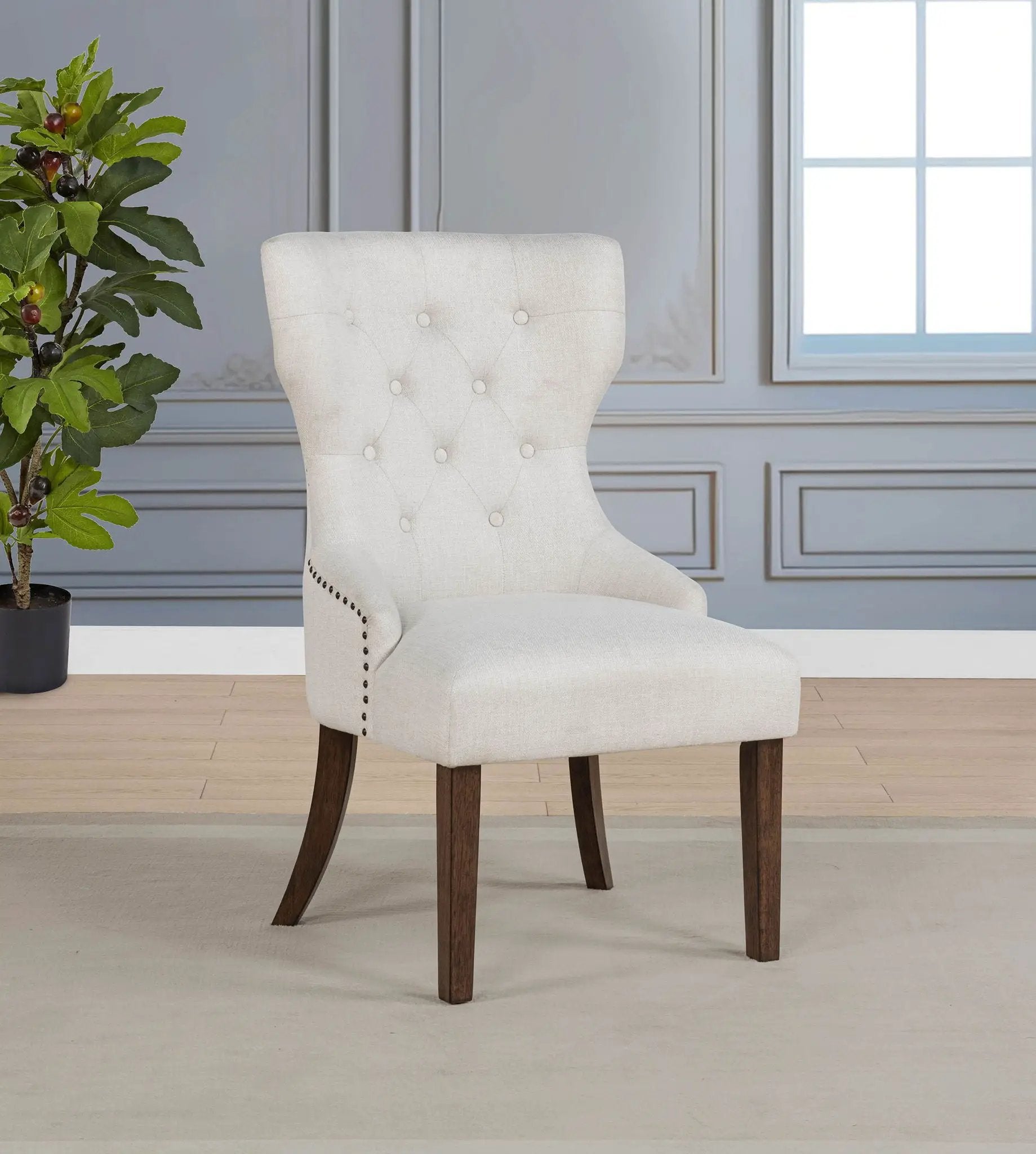 Baney Fabric Upholstered Dining Side Chair Cream and Dark Oak by Unique Piece Furniture