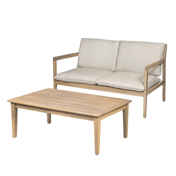 Outdoor Acacia Wood Loveseat with Coffee Table, Light Teak Frame, photo 2 of 10
