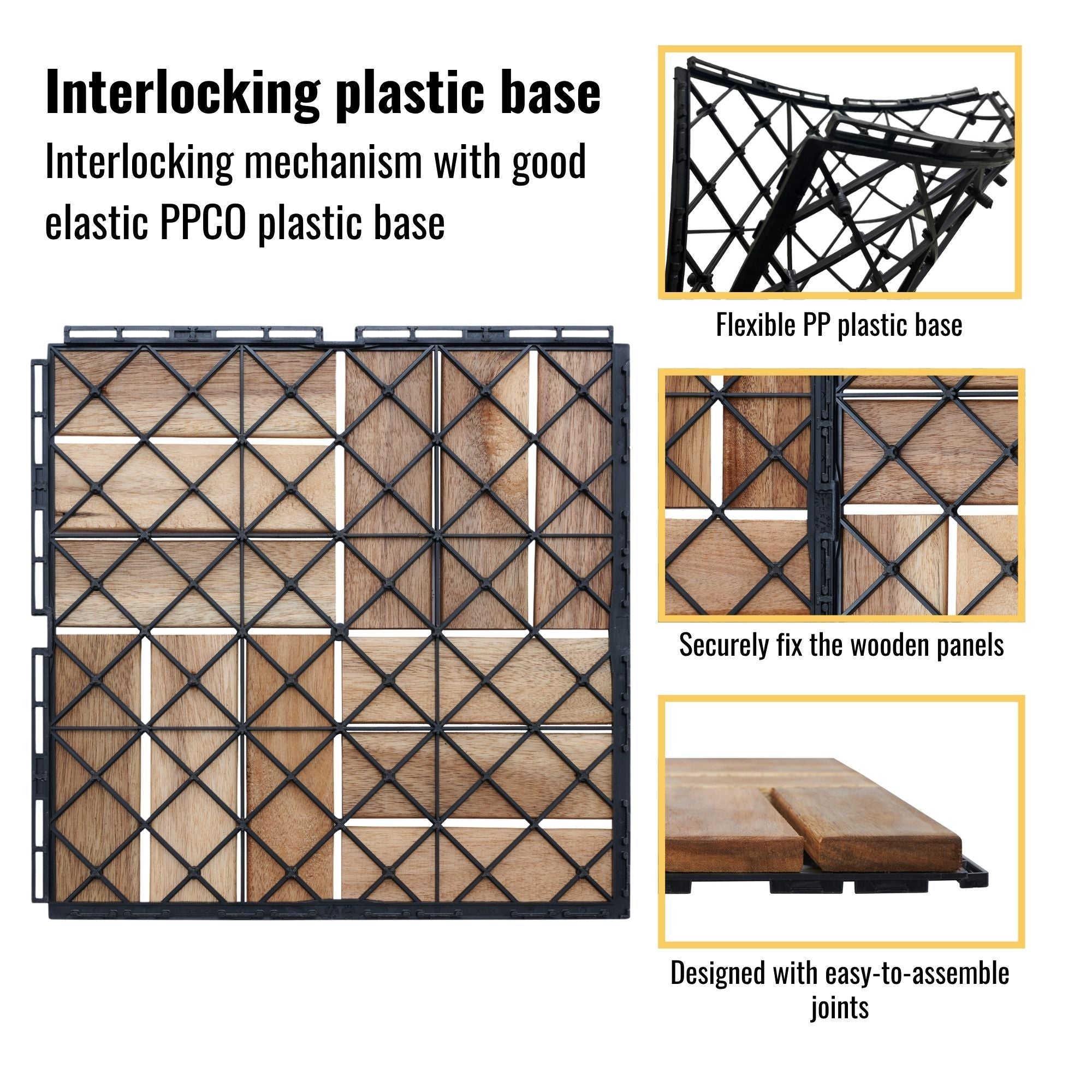 Interlocking Deck Tiles Checker Pattern, Square Acacia Hardwood Outdoor Flooring For Patio, Bancony, Pool Side by HouseOfZazla
