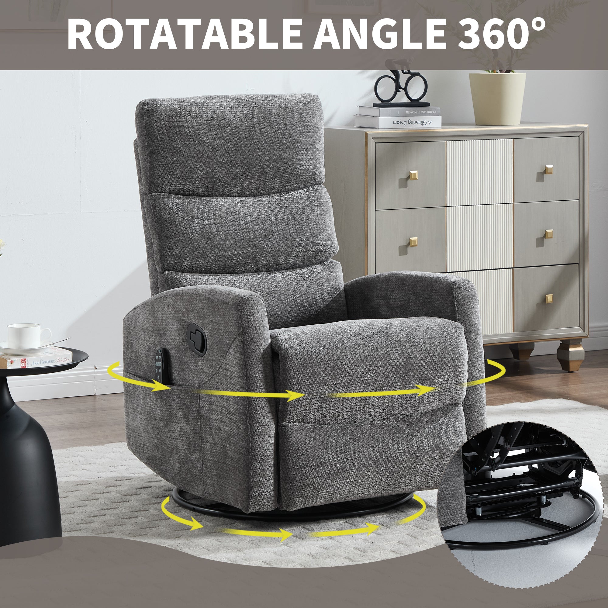 Heat Massage Manual Recliner Chair with Rocker and Swivel in Fabric by HouseOfZazla