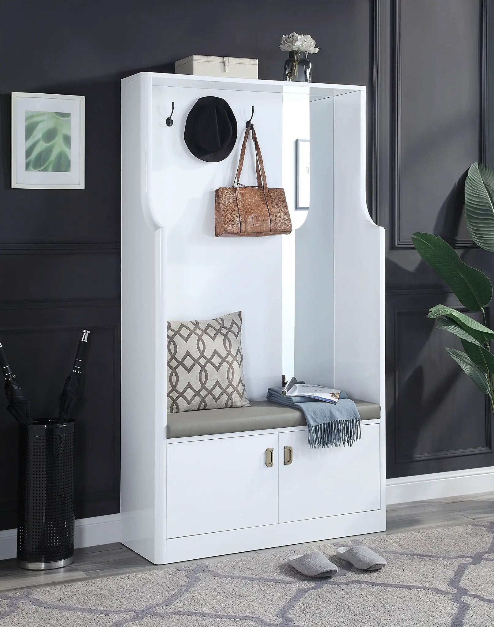 Buck II - High Gloss Hall Tree - White by HouseOfZazla