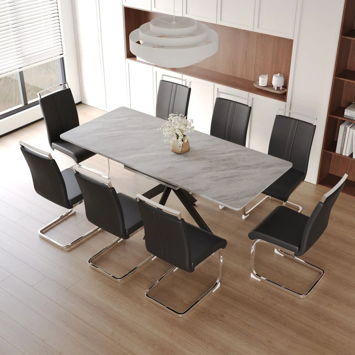 Modern Extendable Dining Table Set With Soft Padded Armless Chairs by HouseOfZazla
