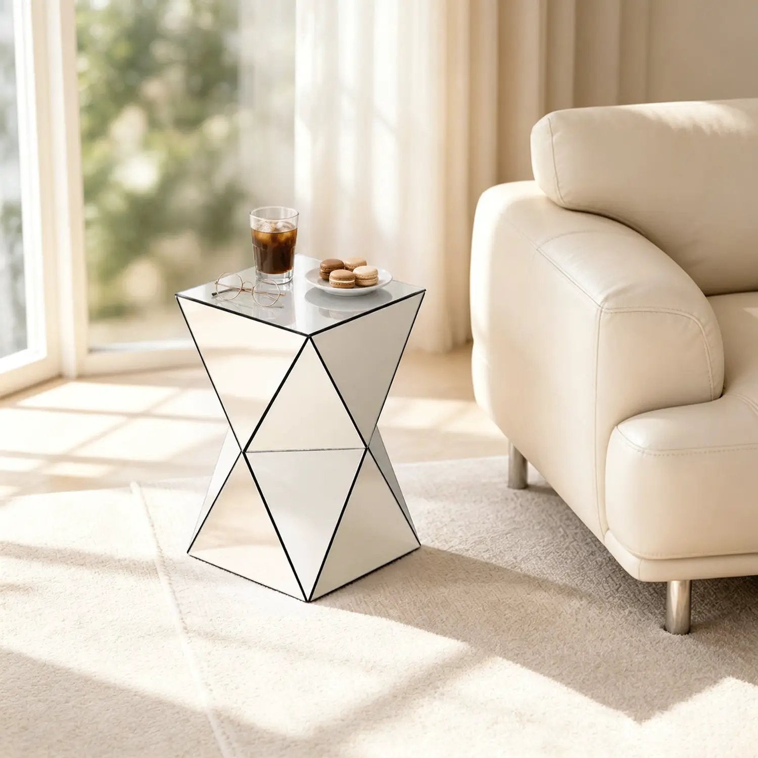 Silver Mirrored Geometric Side Table by HouseOfZazla
