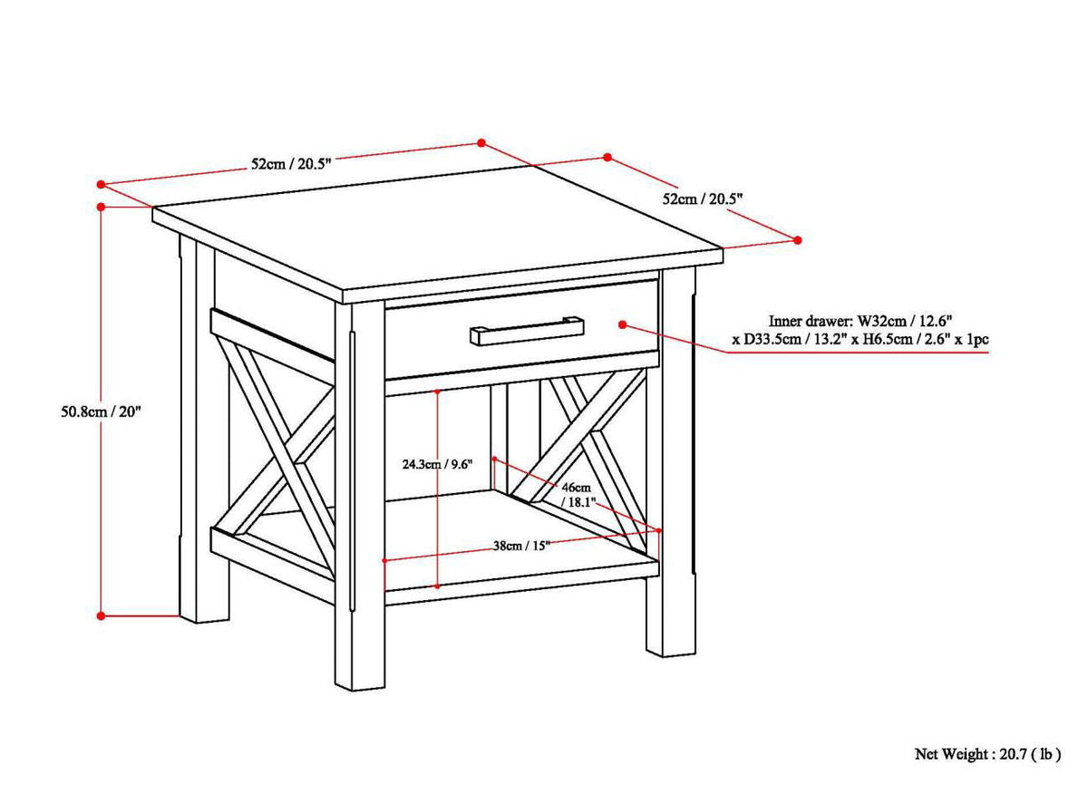 Medium Saddle Brown Solid Wood End Table with Drawer - Contemporary Style, photo 8 of 9