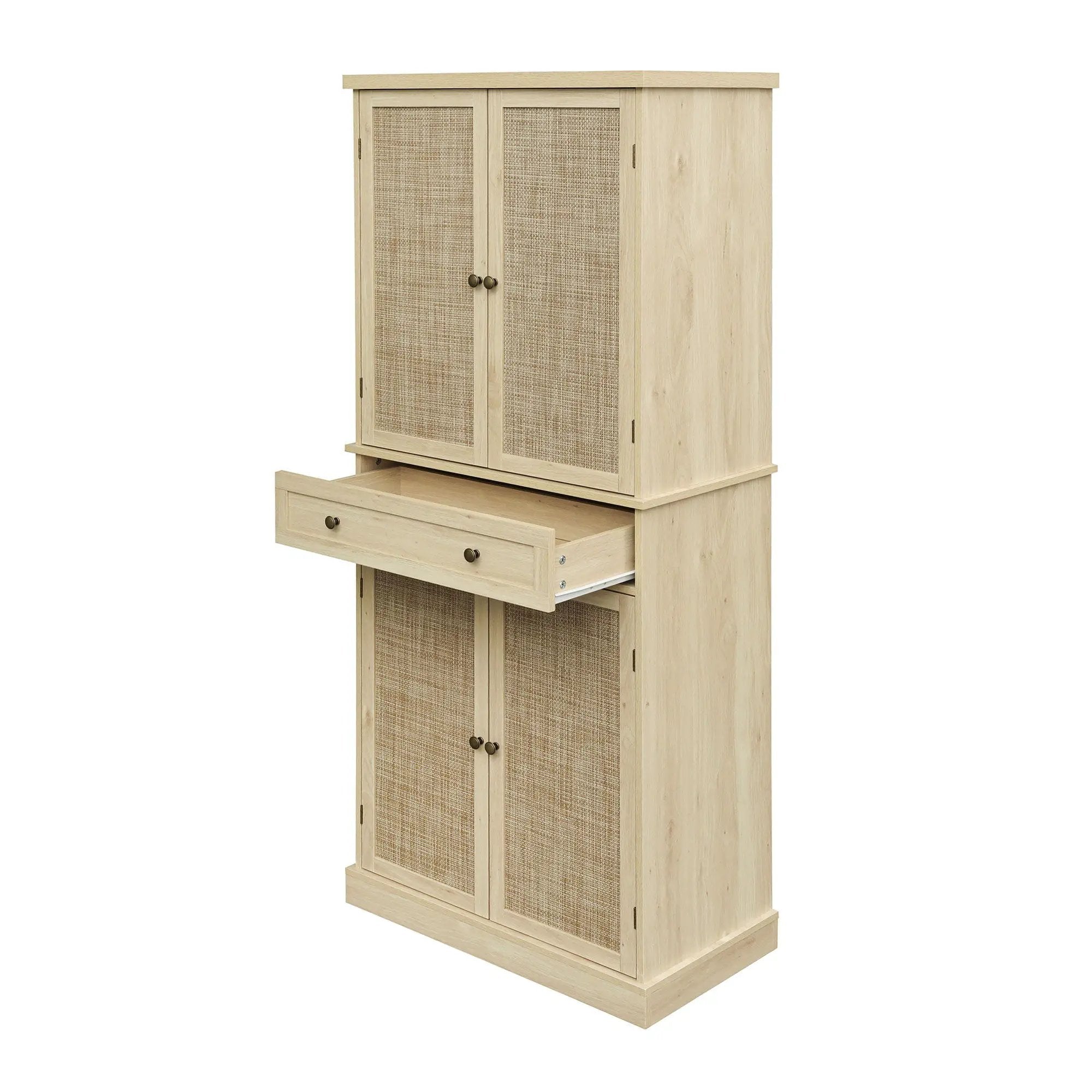4 Door Storage Cabinet With 1 Drawer And 4 Adjustable Inner Shelves - Natural by HouseOfZazla