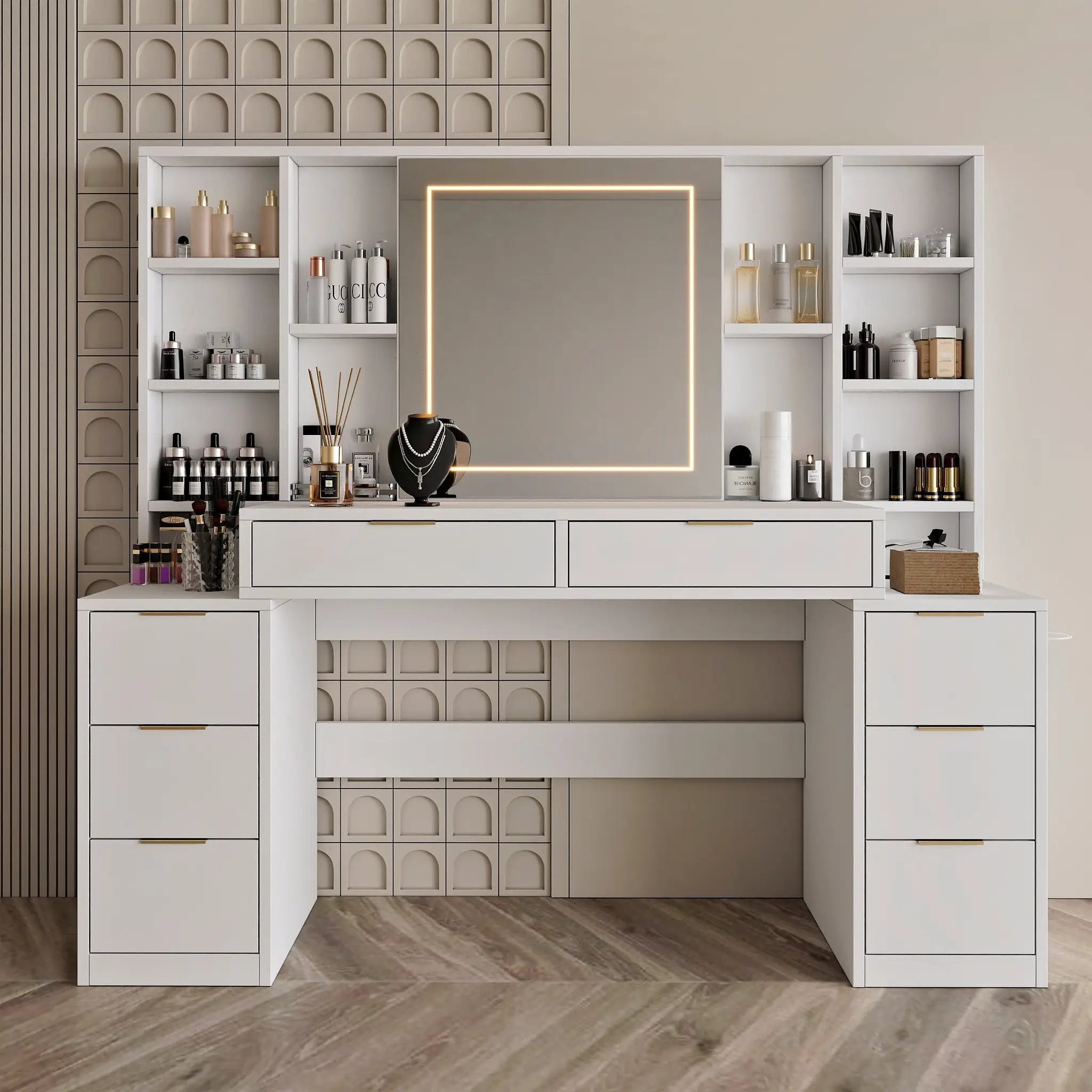 Makeup Vanity Desk with Mirror and Lights by HouseOfZazla