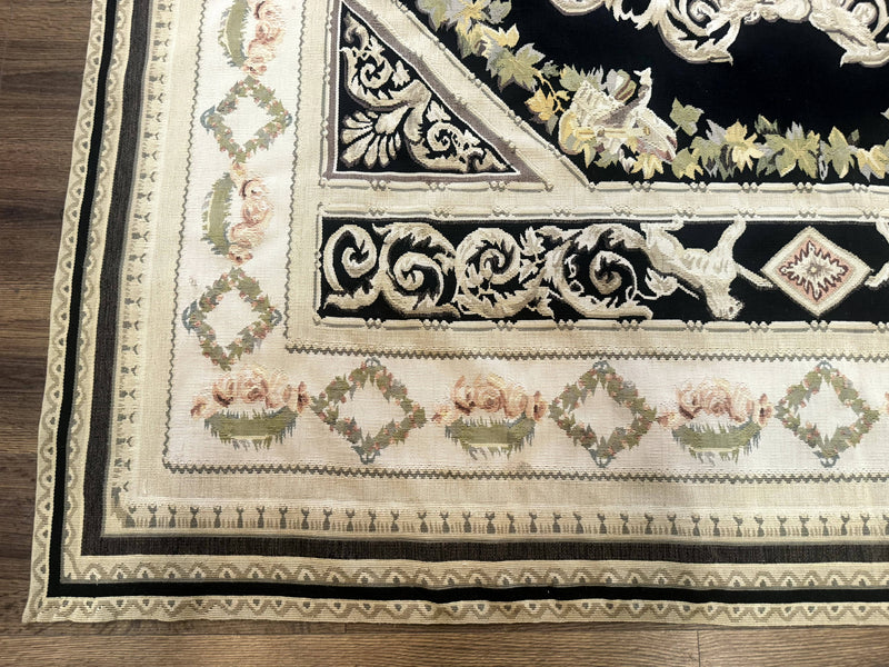 Aubusson Rug 6x8, European Design, Lion Pictorials, Black by Jewel Rugs