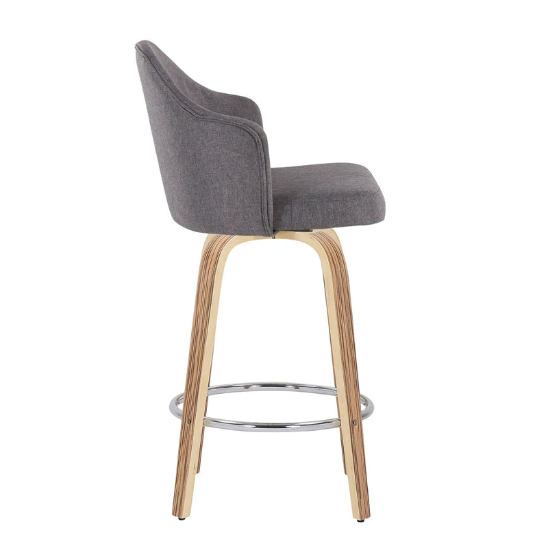 Ahoy - Mid-Century Modern Fixed Height Counter Stool With Zebra Legs / Round Chrome Footrest (Set of 2) - Gray by HouseOfZazla