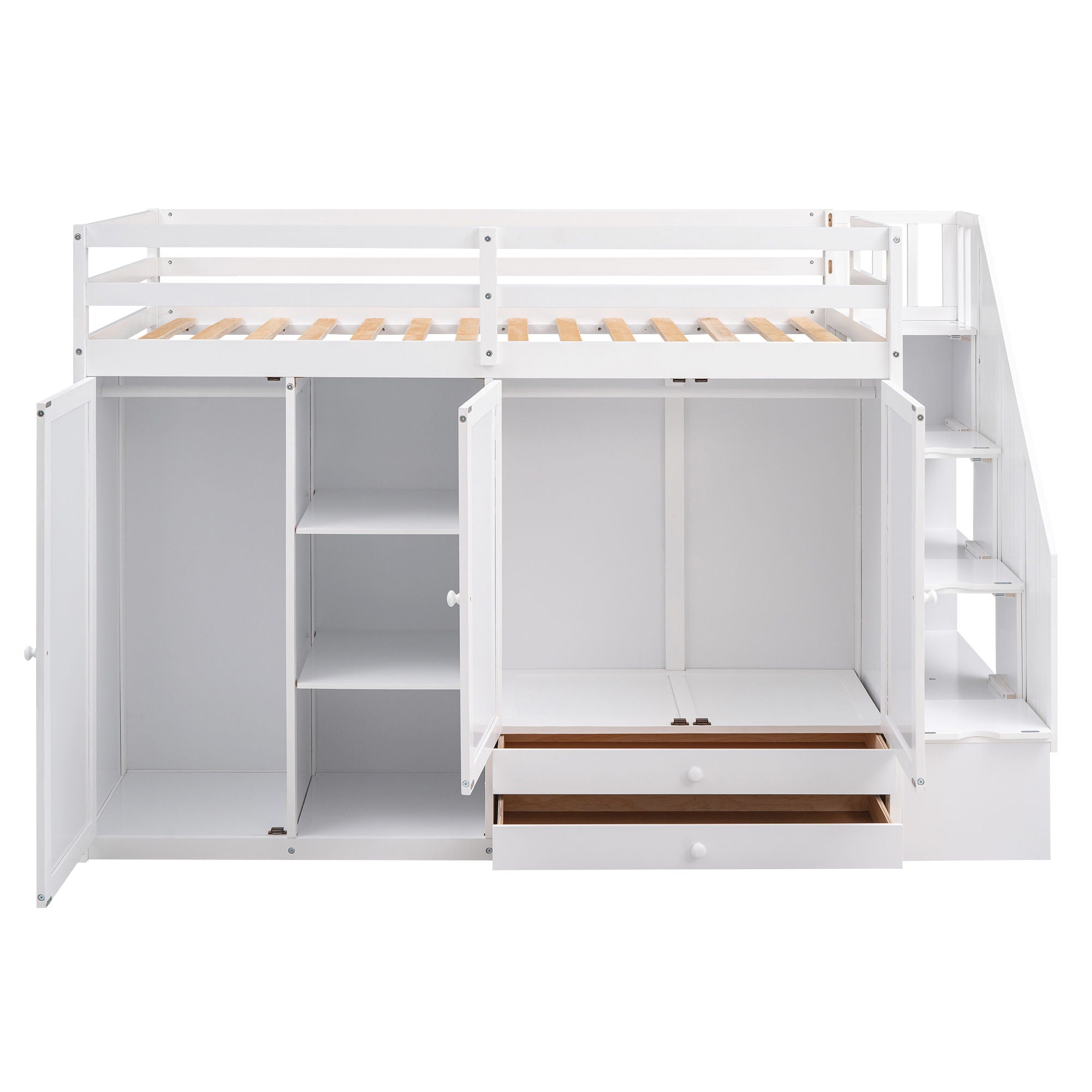 Loft Bed With 3 Shelves, 2 Wardrobes, 2 Drawers, Ladder Storage by HouseOfZazla