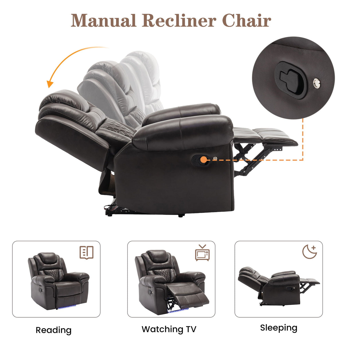 Home Theater Seating Manual Recliner Chair With Led Light Strip For Living Room, photo 11 of 13