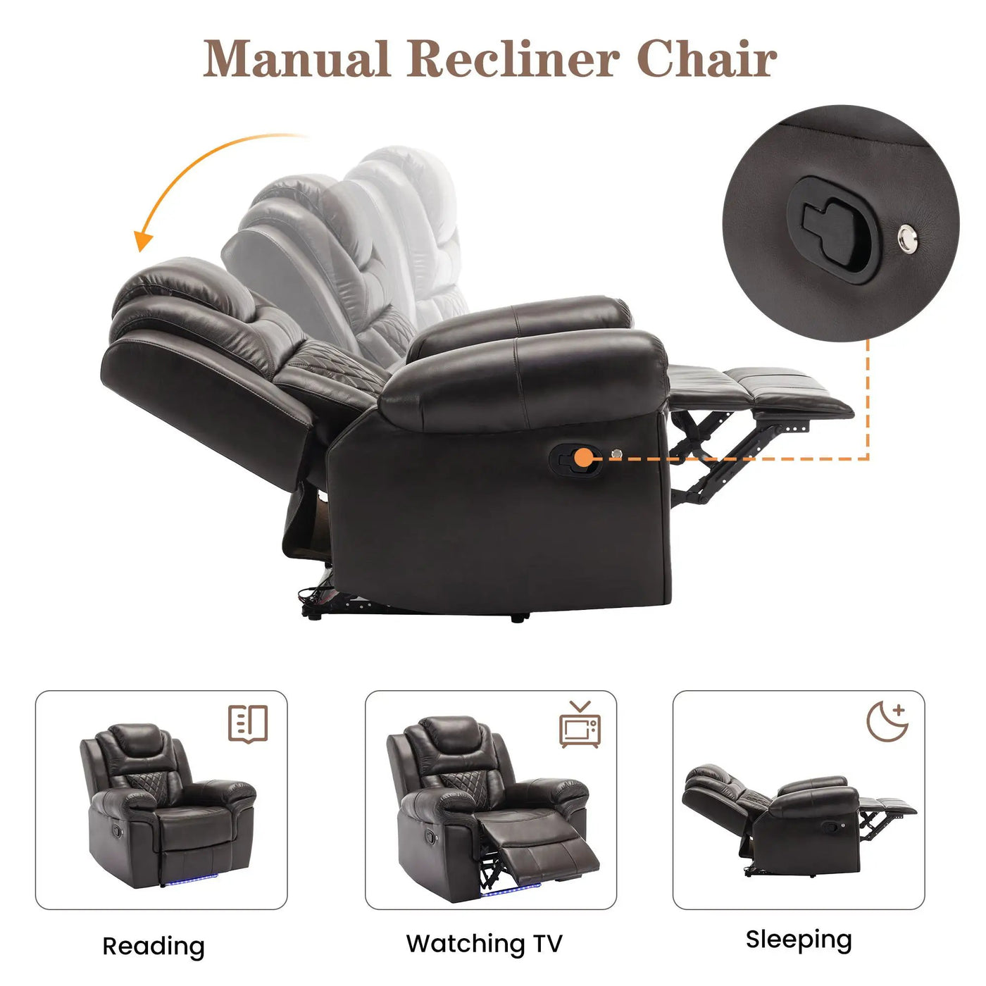 Home Theater Seating Manual Recliner Loveseat With Hide-Away Storage, Cup Holders And Led Light Strip For Living Room by Unique Piece Furniture