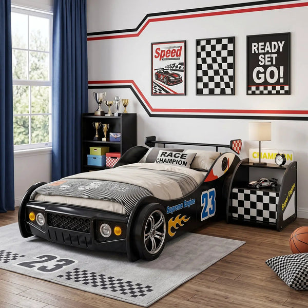 Kids Racing Car Nightstand with Open Storage Shelf, photo 2 of 10