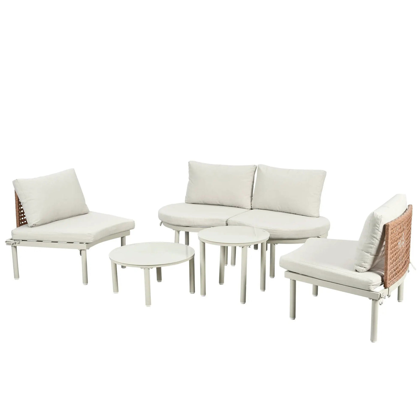 6 Piece Patio Set, Half Moon Outdoor Sectional Sofa With 2 High Low Coffee Tables, 4 Pillows & Cushions by HouseOfZazla
