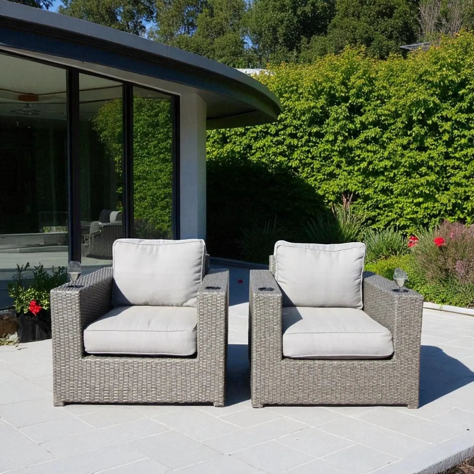 Outdoor Lounge Chairs With Cushions, Weather Resistant - Gray Mix by Unique Piece Furniture