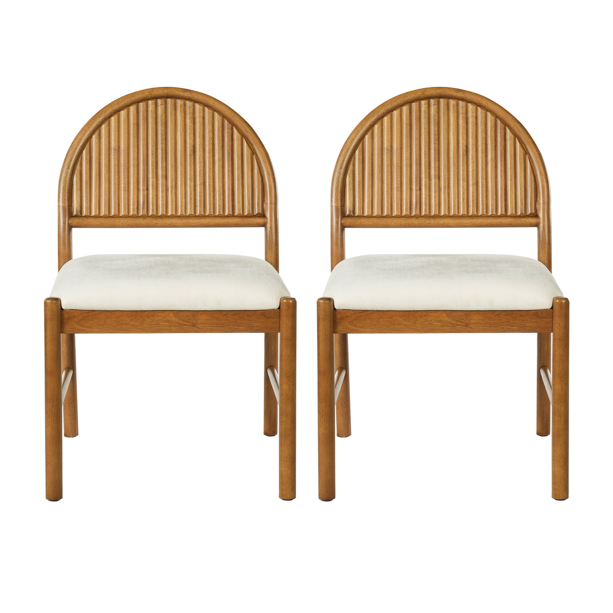 Rubber Wood Dining Chair with Fluted Backrest and Upholstered Seat - Beige, photo 4 of 10