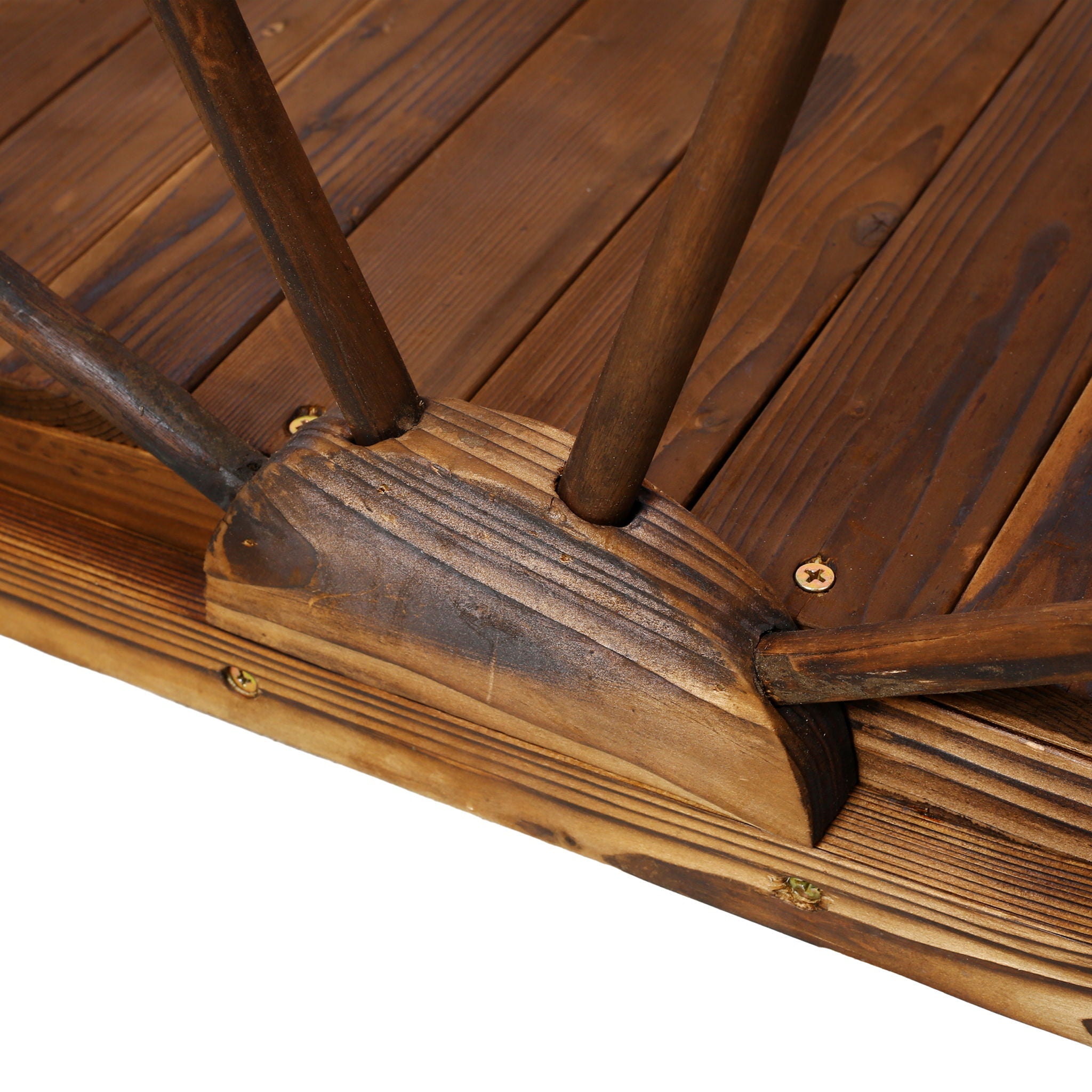 Wooden Garden Bridge Arc Footbridge With Half Wheel Railings Solid Fi - Brown by HouseOfZazla