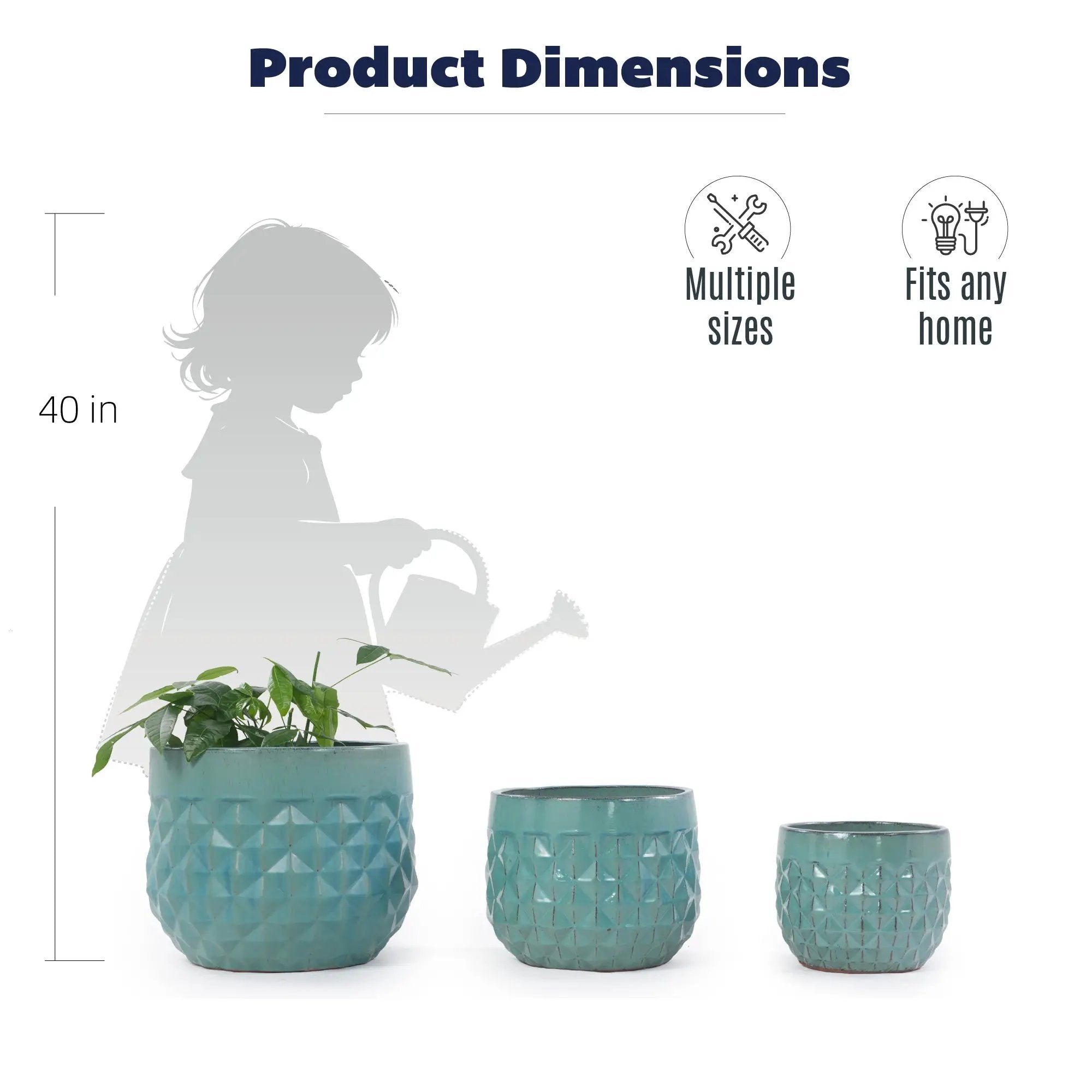 Handmade Ceramic Planter Pots Set of 3, Vintage Turquoise by HouseOfZazla
