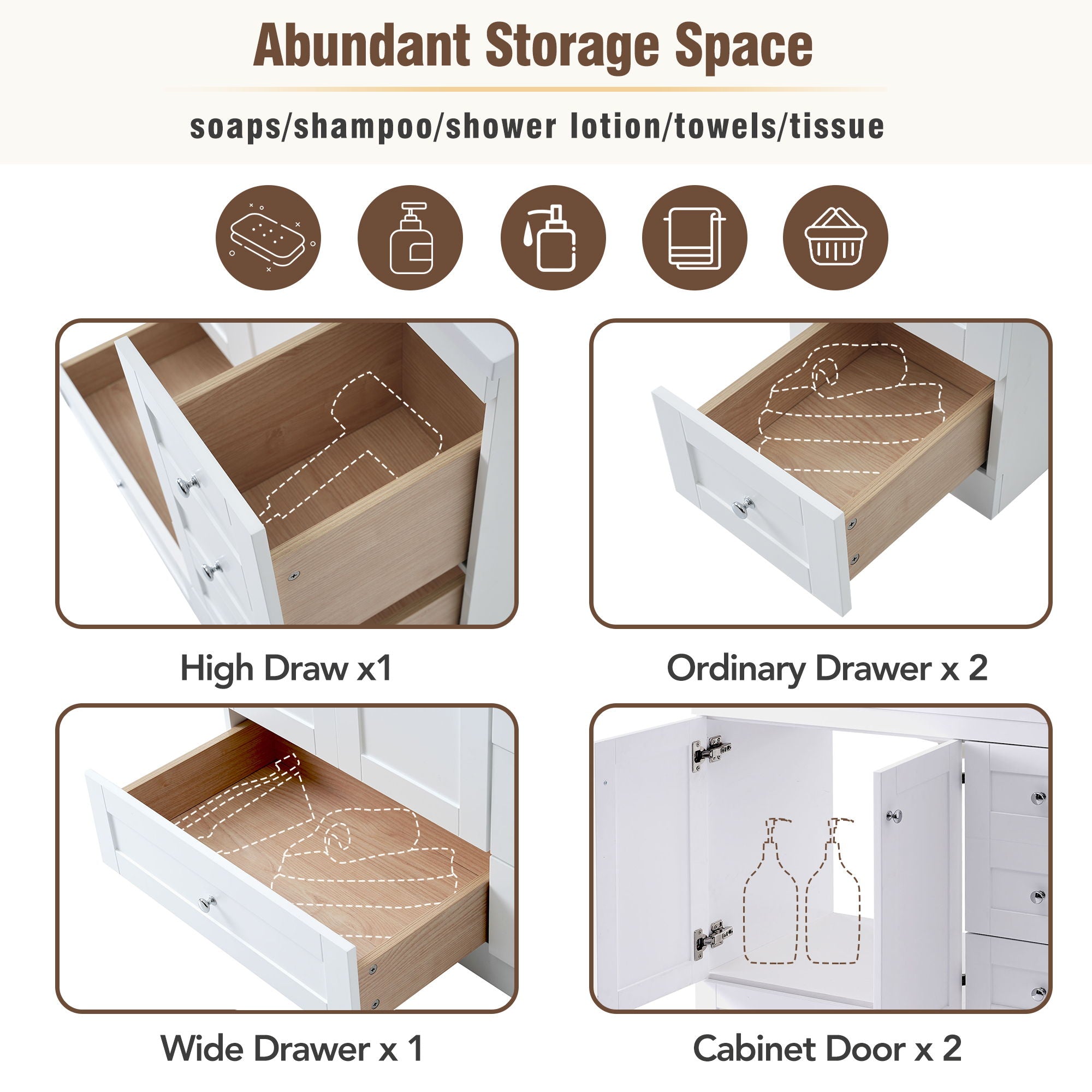 Shaker Free Standing Bathroom Vanity Cabinet & Sink, Soft Close Drawers, Soft Close Doors by HouseOfZazla