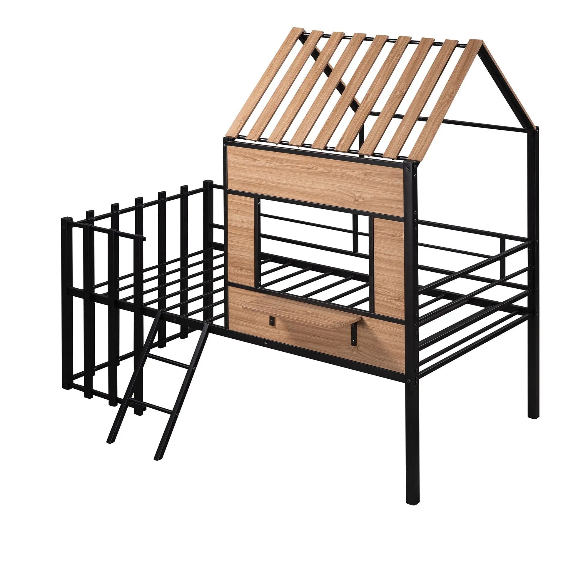Loft Bed With Roof, Window, Guardrail, Ladder by HouseOfZazla