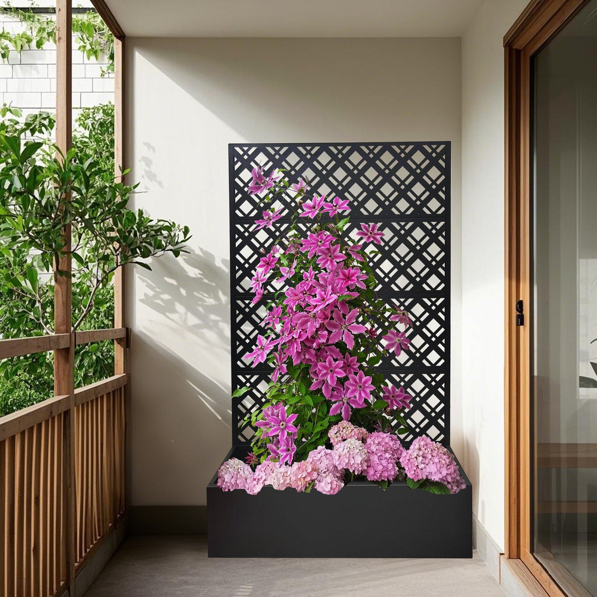 Rhombus Black Metal Planter Raised Garden Bed with Trellis by HouseOfZazla