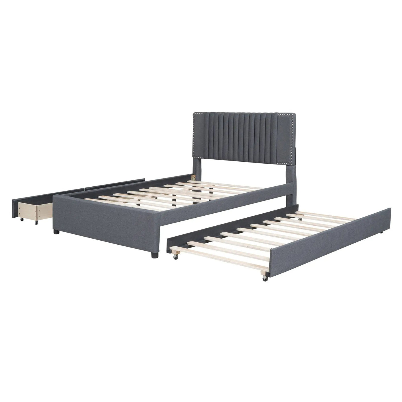 Upholstered Platform Bed With Drawers, Classic Headboard Design by HouseOfZazla