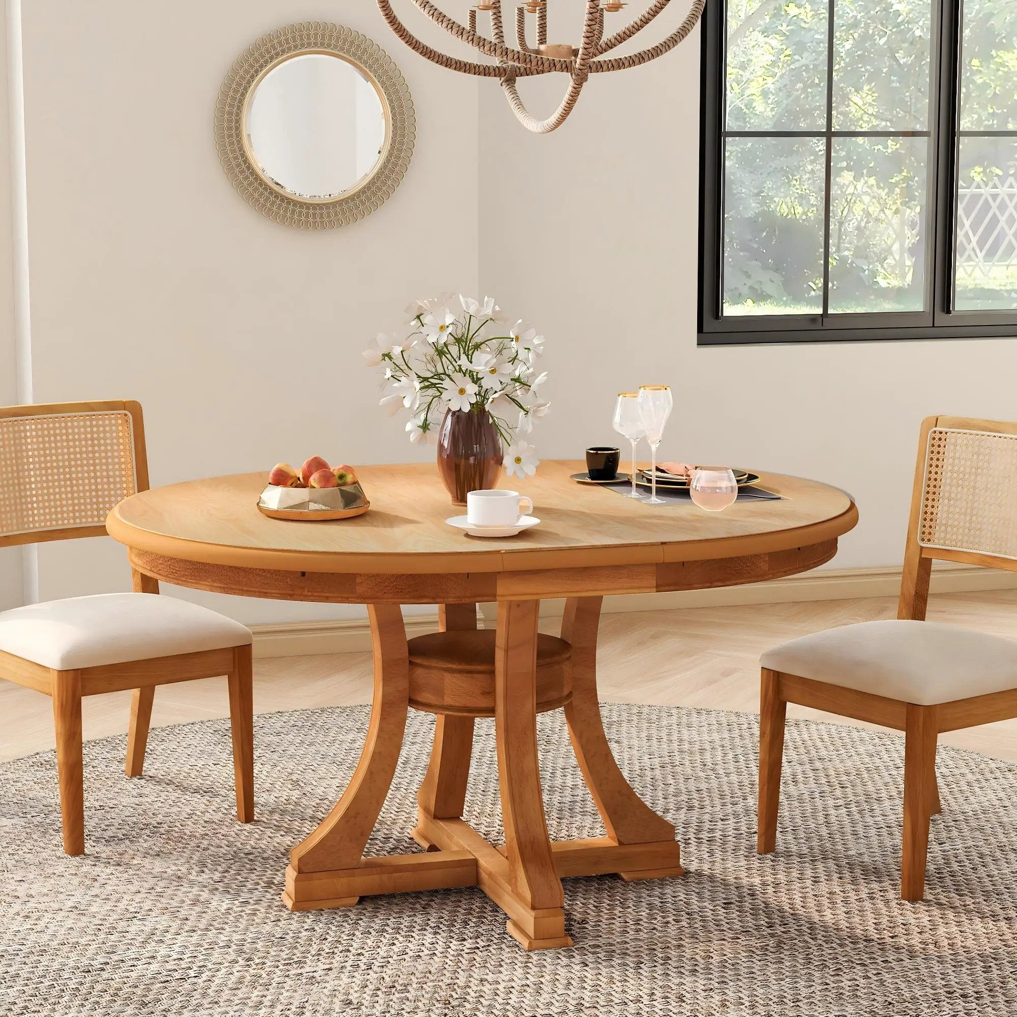 Extendable Round Rubber Wood Dining Table by HouseOfZazla