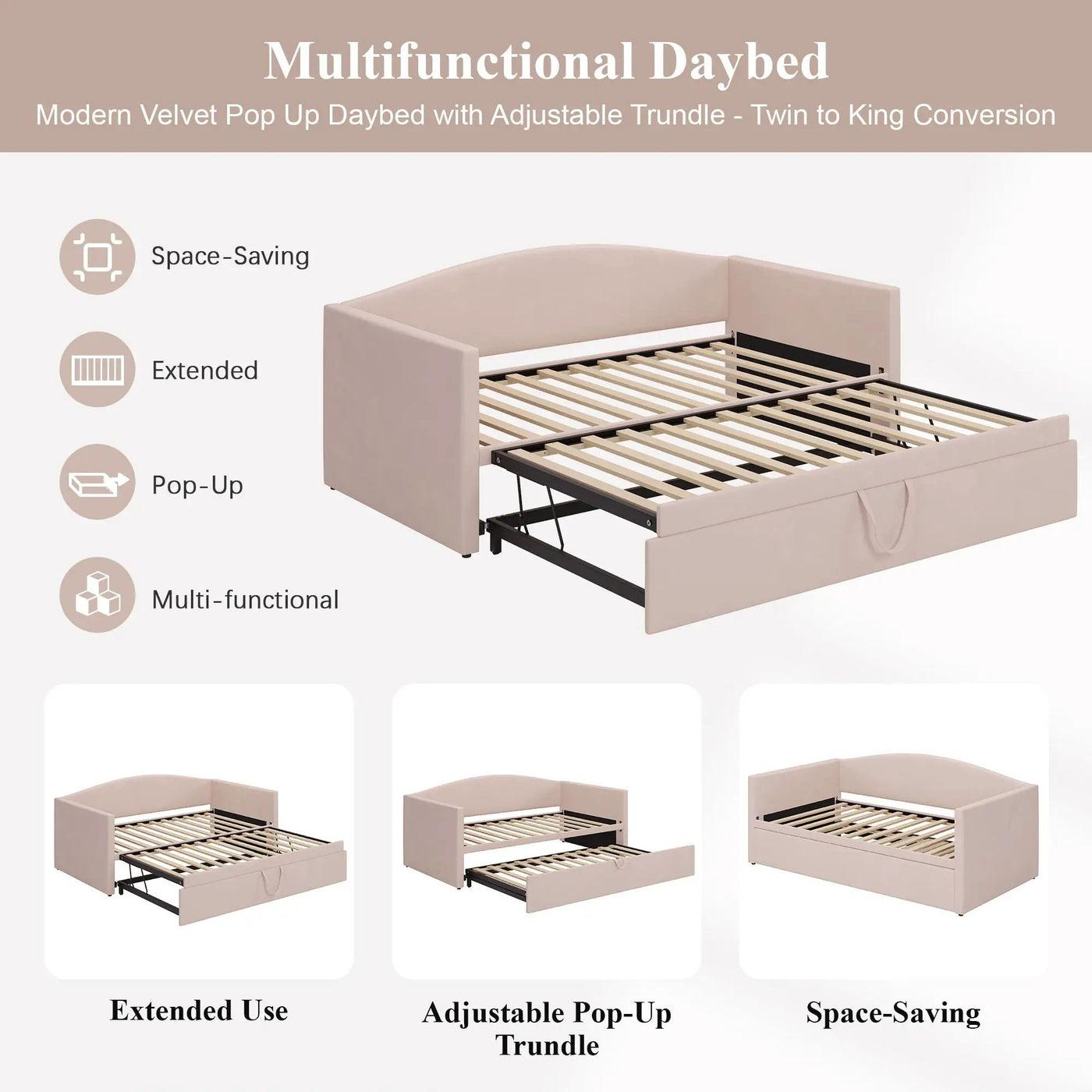 Daybed With Pop Up Trundle, Upholstered Sofa Bed by HouseOfZazla