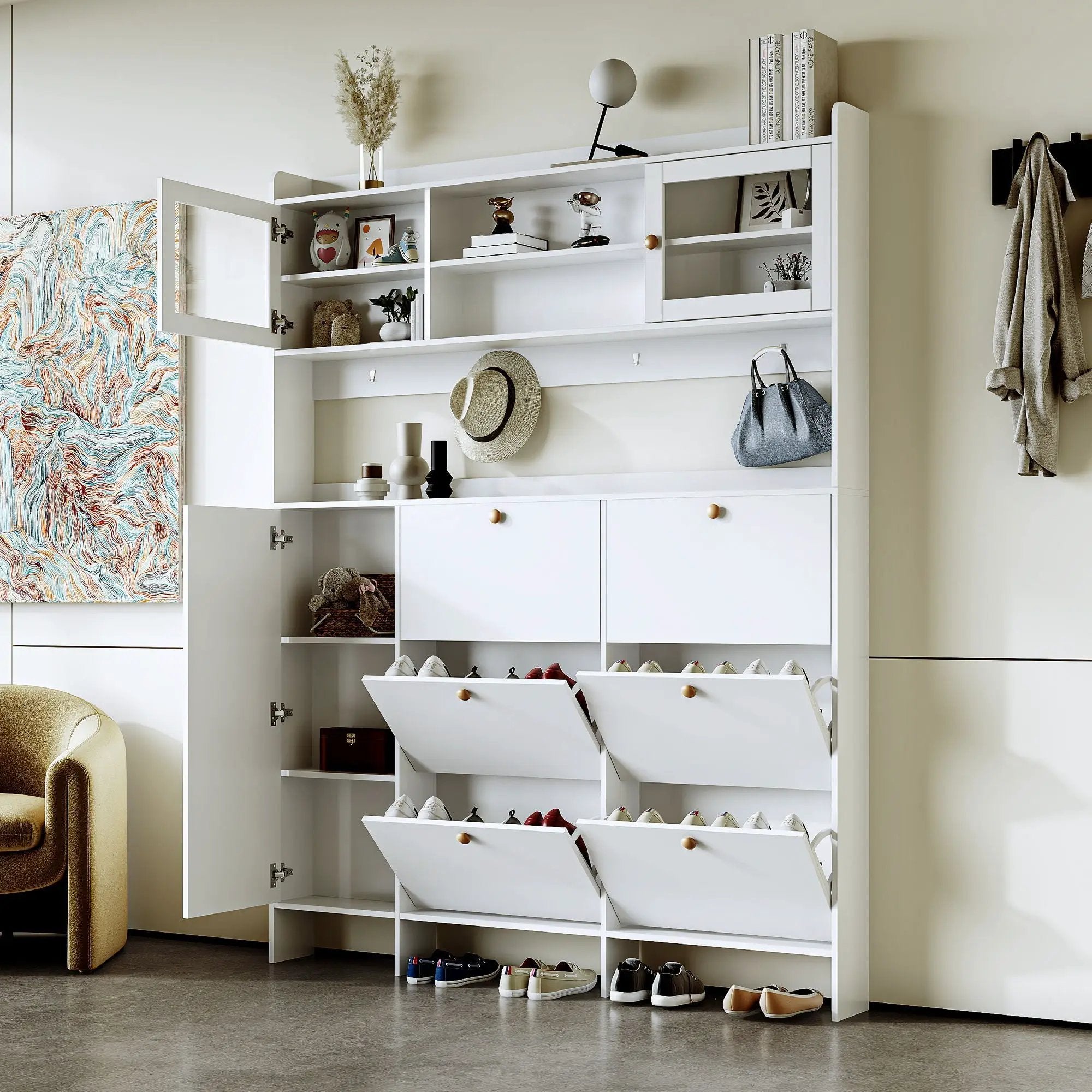 On Trend Multifunctional Tipping Bucket Shoe Cabinet With Storage Shelf & 6 Flip Drawers by HouseOfZazla