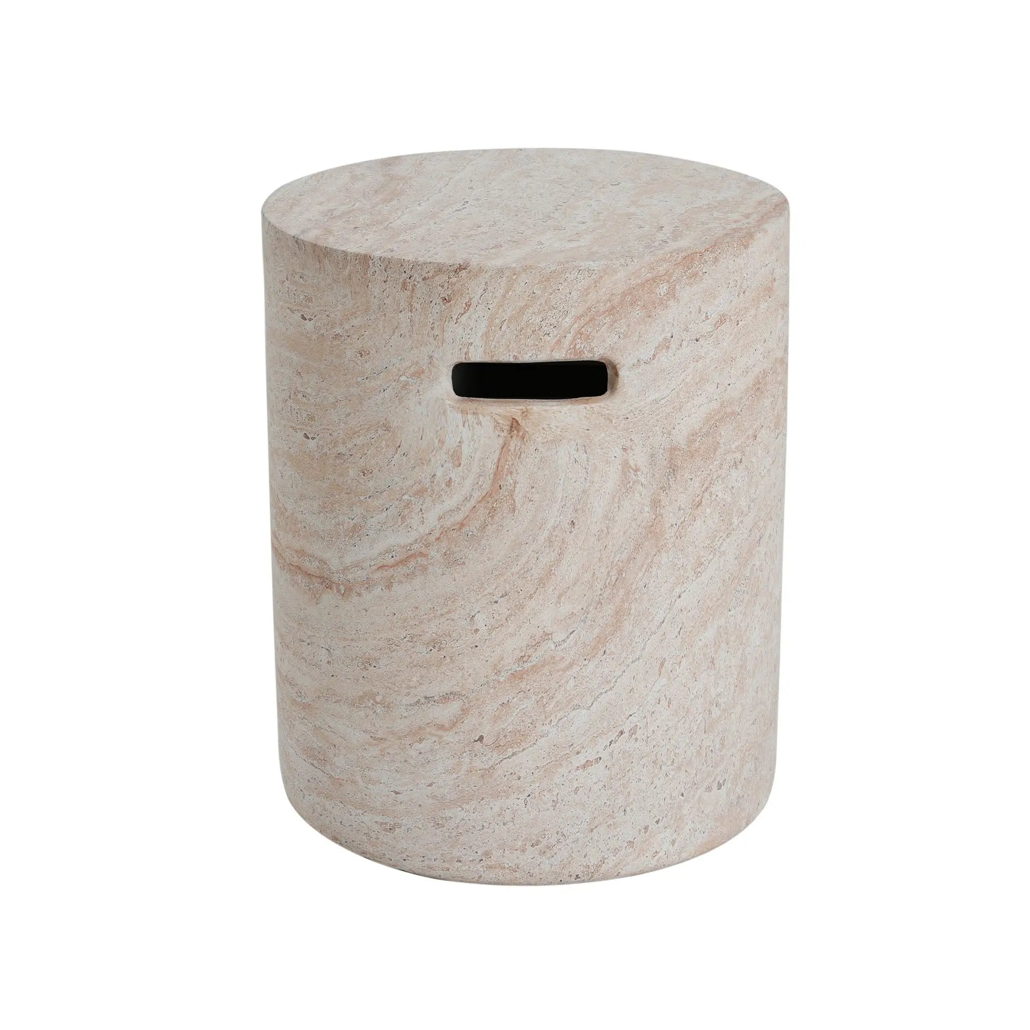 Modern Concrete Side Table With Travertine, Indoor / Outdoor Use - Beige by HouseOfZazla