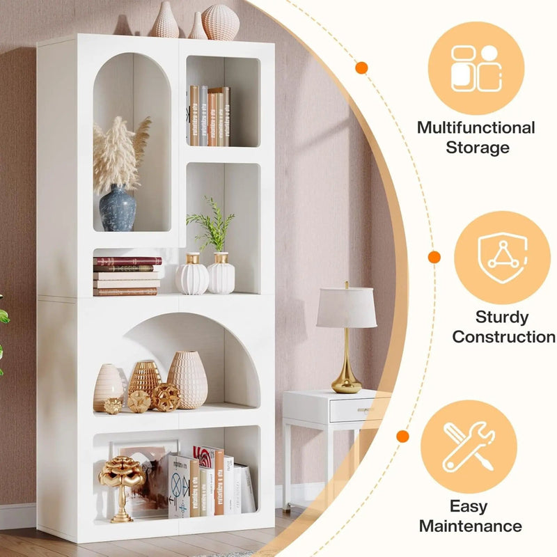 Geometric Arched 5 Shelf Art Display Bookcase For Living Room - White by HouseOfZazla