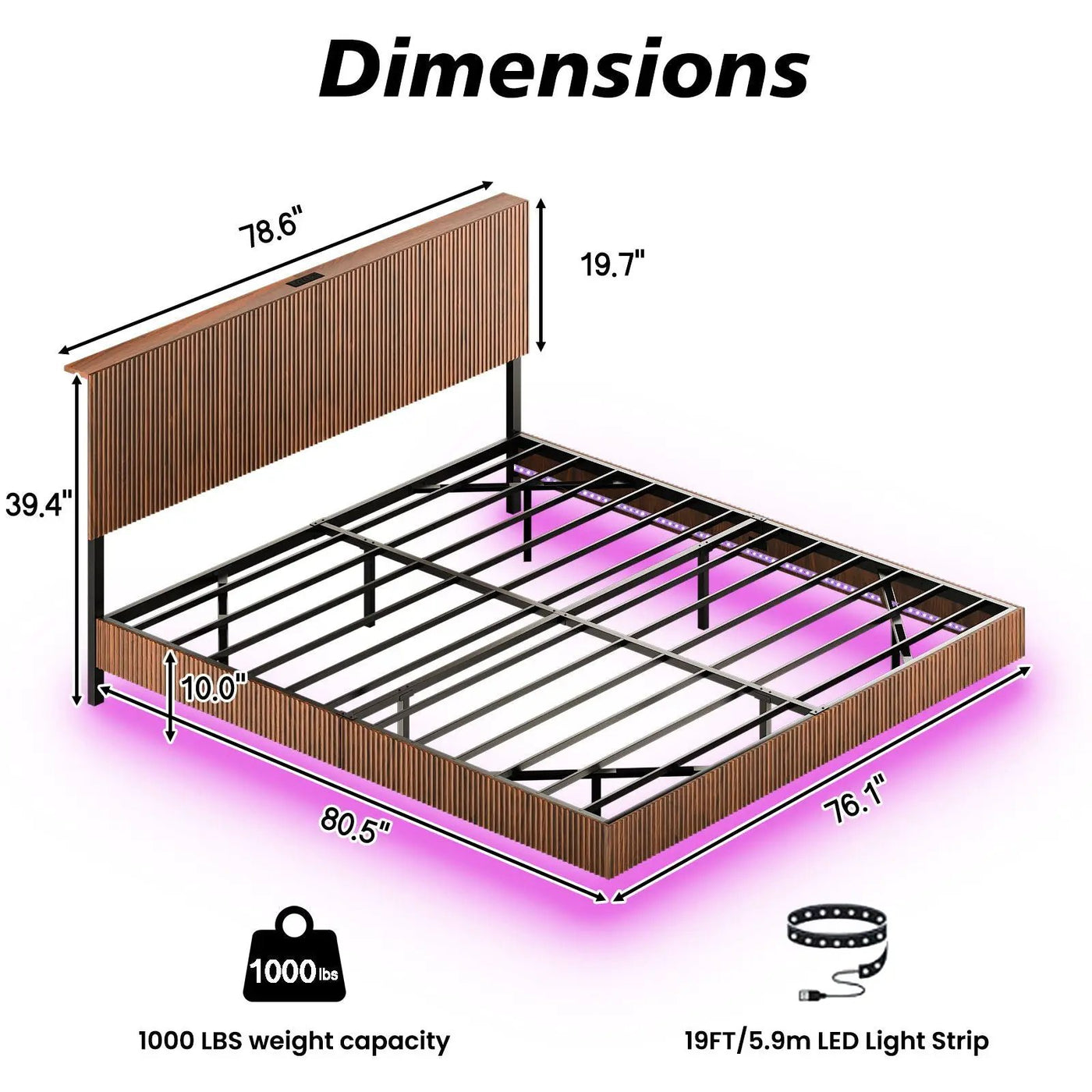 Floating Bedstead With Charging Station And LED Lights by Unique Piece Furniture