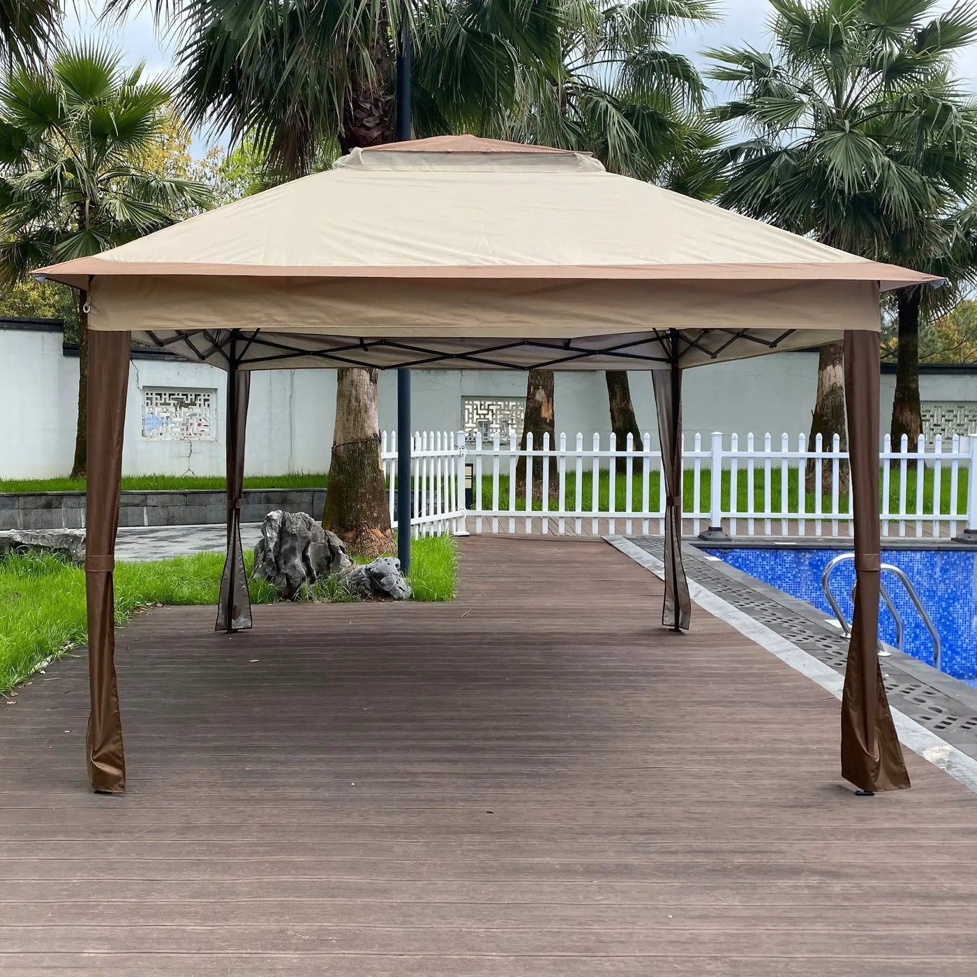 Outdoor Pop Up Gazebo Canopy With 2 Tier Soft Top And Removable Zipper Netting by HouseOfZazla