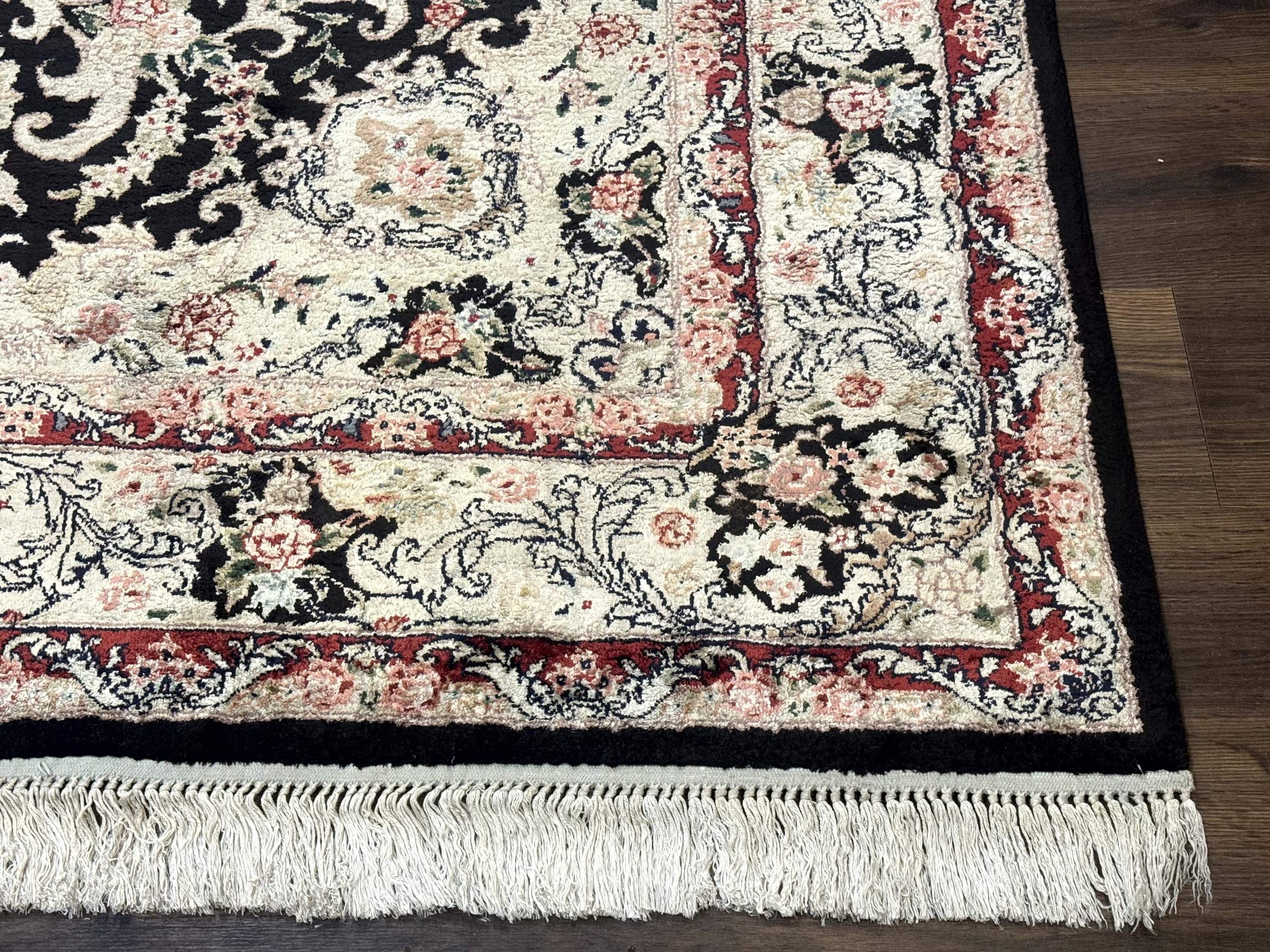 Indian Kashmiri Silk Rug, Floral Medallion, Vintage Hand Knotted Carpet by Jewel Rugs