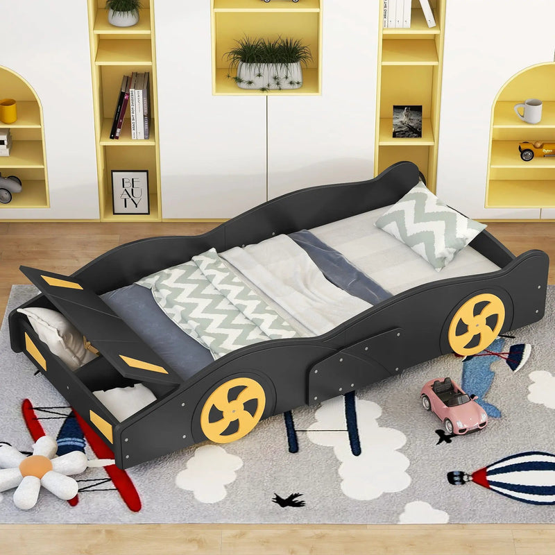 Race Car Shaped Platform Bed With Wheels And Storage by Unique Piece Furniture