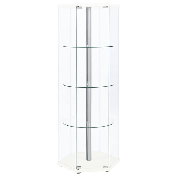 Zahavah 4-shelf Hexagonal Clear Glass Curio Cabinet White