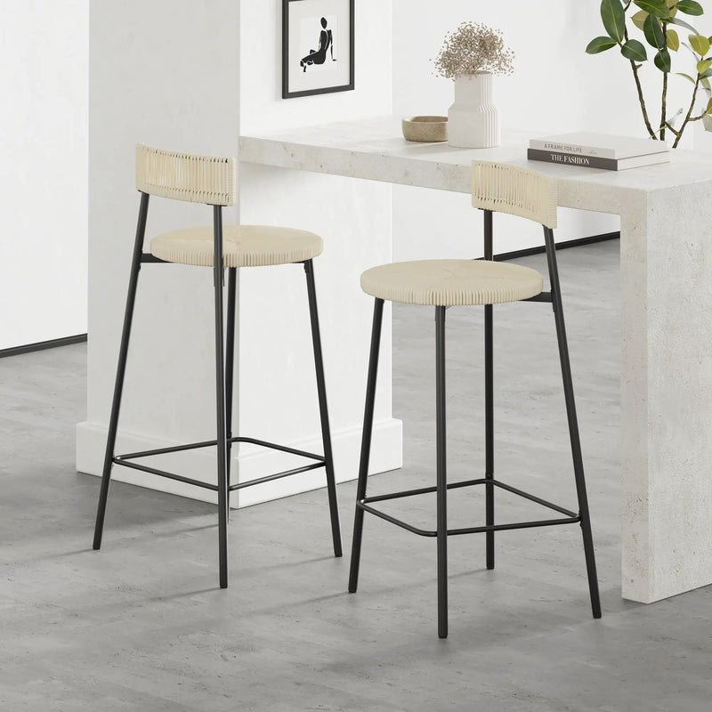 Boho Style Handwoven Paper Rope Counter Stools (Set of 2)
