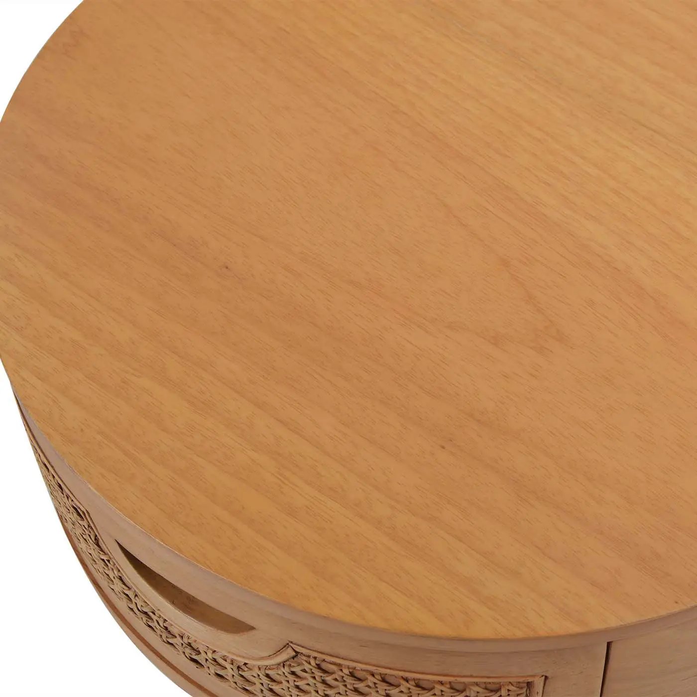 Cabana - Round Cane Storage Side Table - Natural Brown Oak by HouseOfZazla