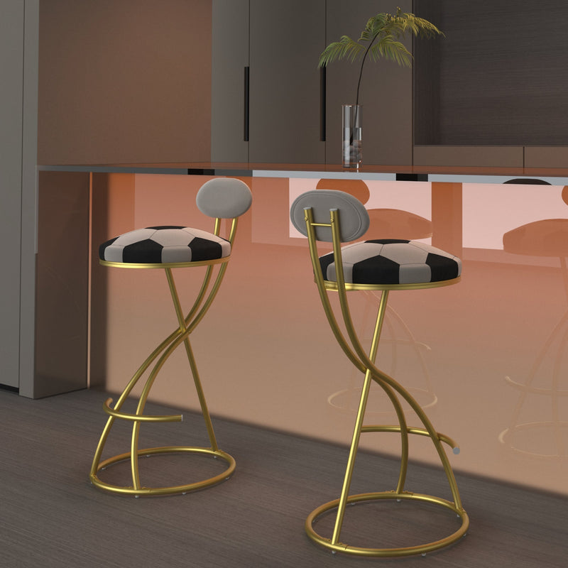 Football Print Bar Stools Set of 2 Upholstered Counter Height Barstool for Kitchen Island S-shaped Velvet Metal Dining Chairs
 (Gold Frame & Creamy, photo 6 of 10